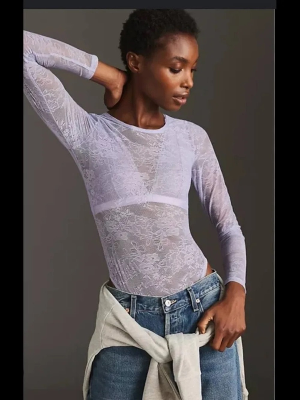 NWT Anthropologie Lavender Lace Long-Sleeve Bodysuit